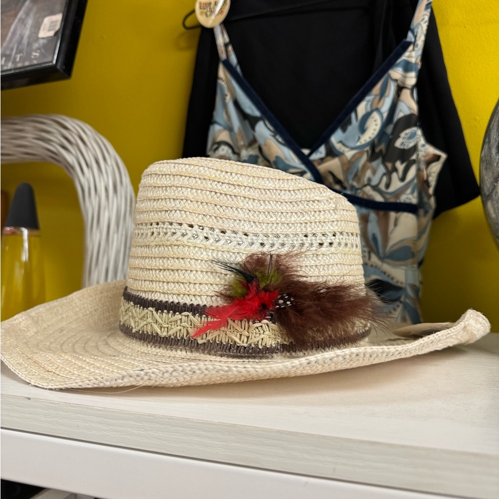 Feather Straw Cowboy Hat